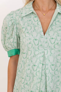 Out Of Town Green Apple Print Midi Dress