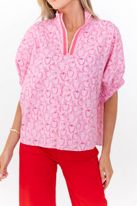 Way Back When Pink Apple Print Blouse