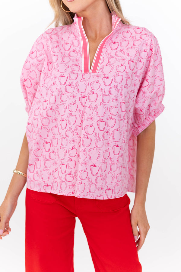 Way Back When Pink Apple Print Blouse