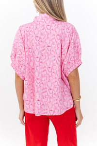 Way Back When Pink Apple Print Blouse