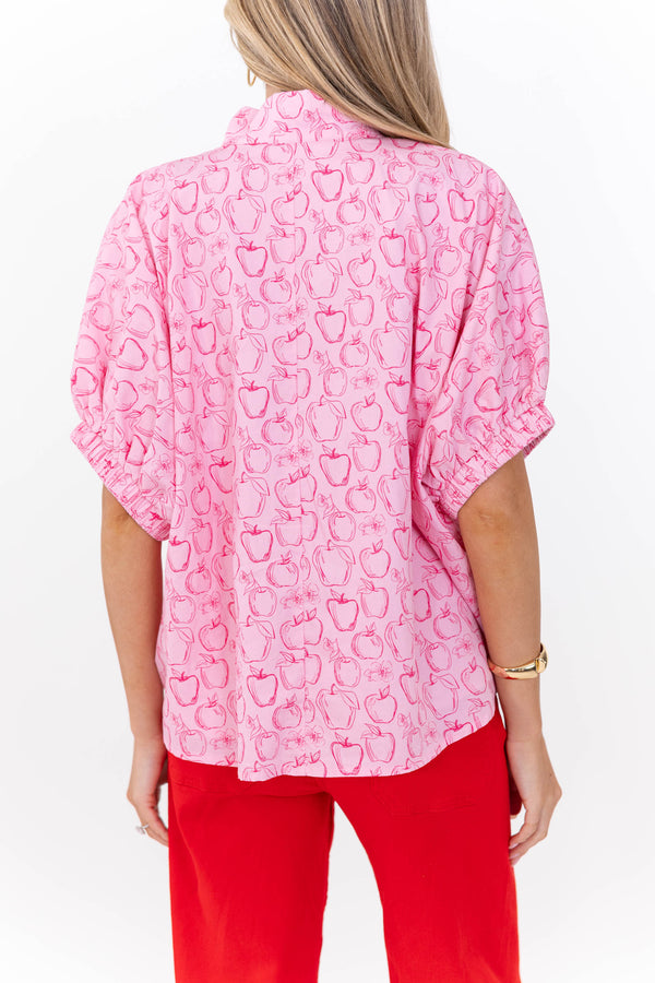 Way Back When Pink Apple Print Blouse