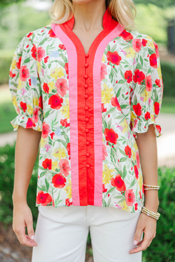 Absolutely Darling Red Floral Blouse