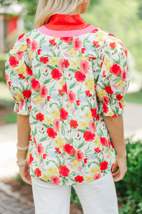 Absolutely Darling Red Floral Blouse
