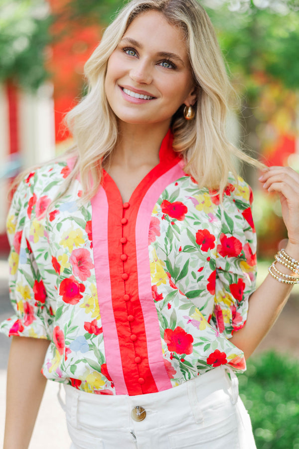 Absolutely Darling Red Floral Blouse