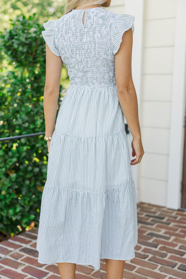Learn From The Best Green Seersucker Midi Dress