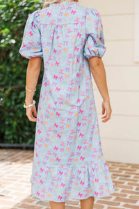See The Light Blue Bows And Books Midi Dress