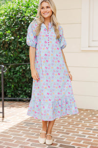 See The Light Blue Bows And Books Midi Dress