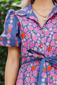 Effortless Days Navy Floral Apple Midi Dress