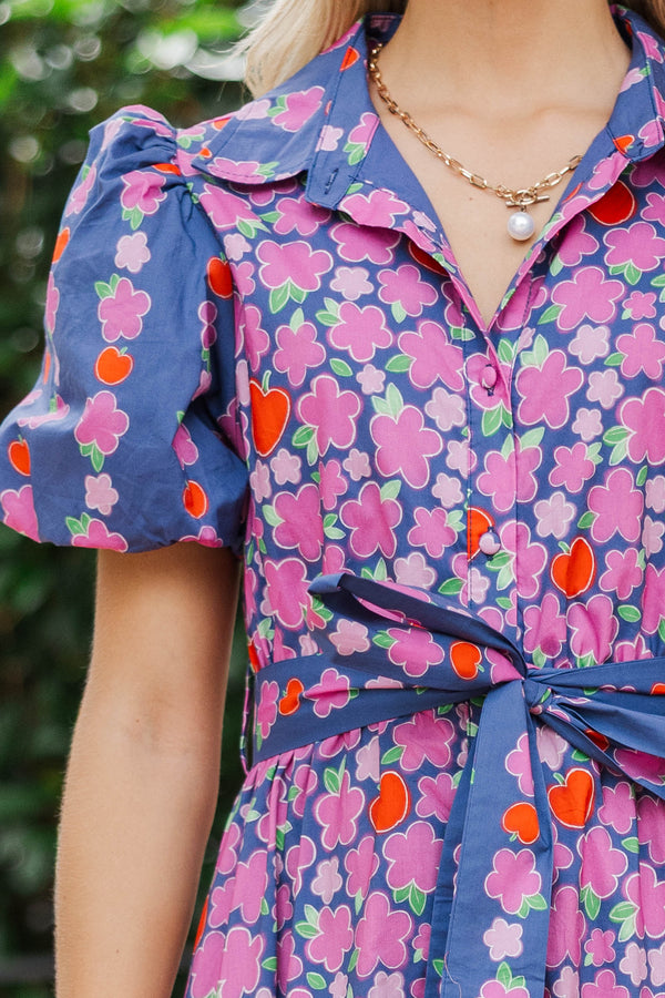 Effortless Days Navy Floral Apple Midi Dress