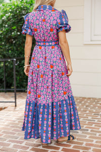 Effortless Days Navy Floral Apple Midi Dress