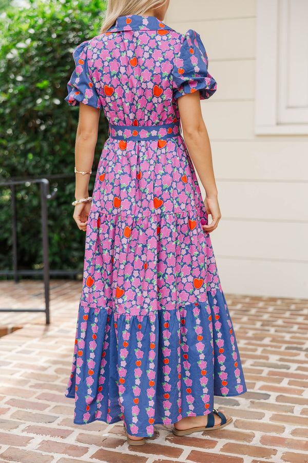 Effortless Days Navy Floral Apple Midi Dress