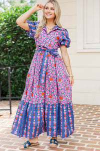 Effortless Days Navy Floral Apple Midi Dress