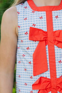 Girls: High Class Light Blue Bow Print Shift Dress