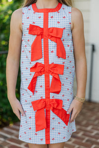 Girls: High Class Light Blue Bow Print Shift Dress