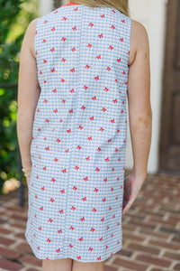 Girls: High Class Light Blue Bow Print Shift Dress
