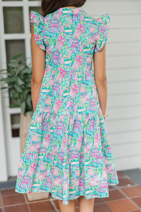 Girls: Make It Your Own Blue Books And Florals Midi Dress
