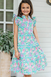 Girls: Make It Your Own Blue Books And Florals Midi Dress