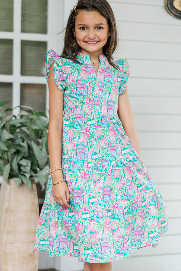 Girls: Make It Your Own Blue Books And Florals Midi Dress