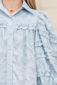 Girls: Just Keep It Up Light Blue Textured Ruffled Dress