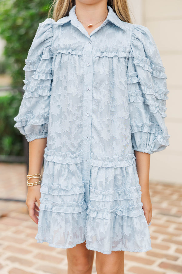 Girls: Just Keep It Up Light Blue Textured Ruffled Dress