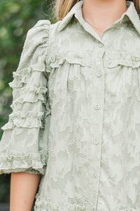 Girls: Just Keep It Up Green Textured Ruffled Dress