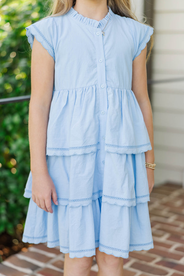 Girls: Darling Details Light Blue Tiered Dress