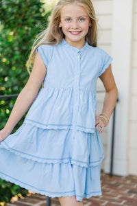 Girls: Darling Details Light Blue Tiered Dress