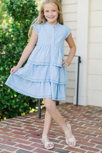 Girls: Darling Details Light Blue Tiered Dress