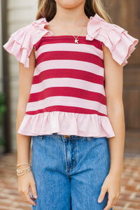 Girls: For All the Moments Burgundy Striped Tank