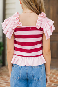 Girls: For All the Moments Burgundy Striped Tank