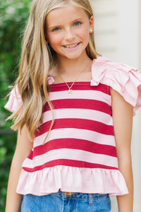 Girls: For All the Moments Burgundy Striped Tank