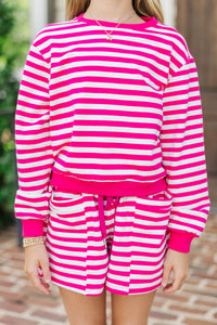 Girls: Sunday Reset Fuchsia Pink Striped Sweatshirt