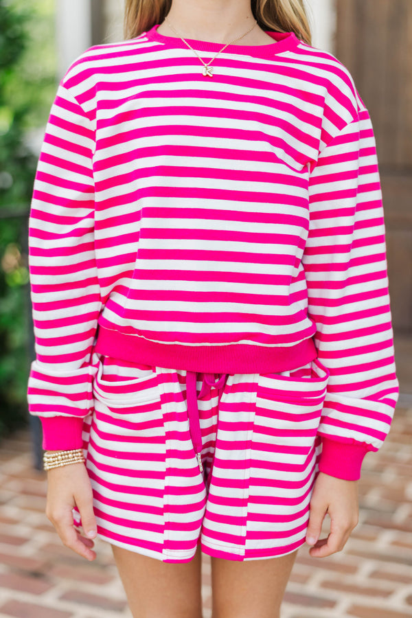 Girls: Sunday Reset Fuchsia Pink Striped Sweatshirt