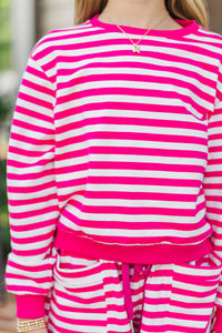 Girls: Sunday Reset Fuchsia Pink Striped Sweatshirt