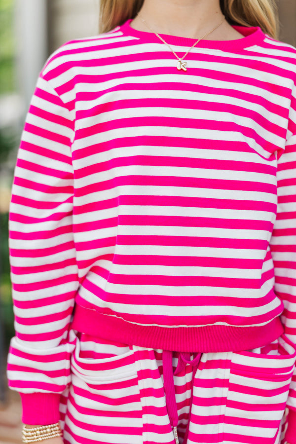 Girls: Sunday Reset Fuchsia Pink Striped Sweatshirt