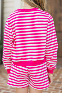 Girls: Sunday Reset Fuchsia Pink Striped Sweatshirt