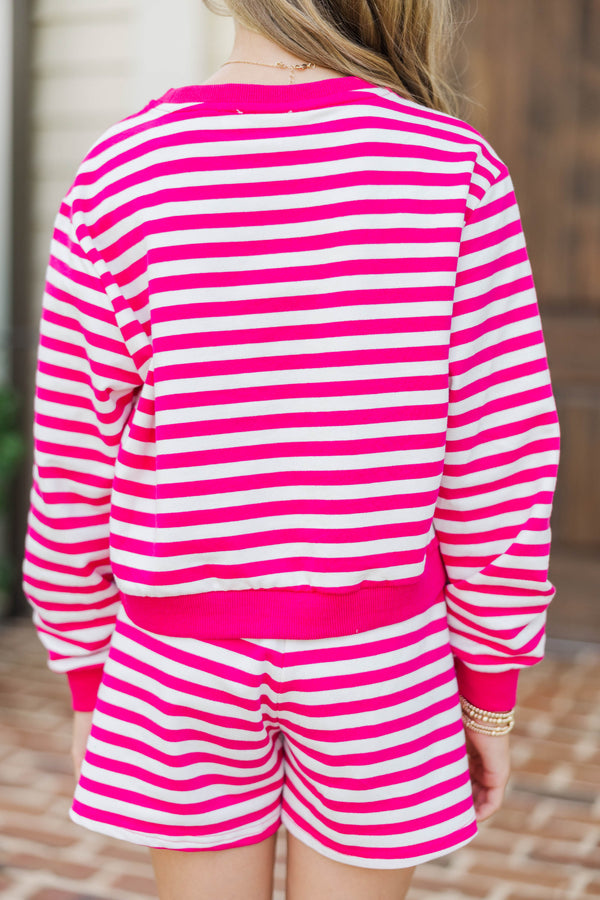 Girls: Sunday Reset Fuchsia Pink Striped Sweatshirt