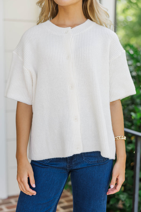 Top Of Class Cream Short Sleeve Cardigan