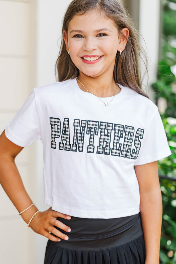 Girls: My Team Black Gingham Panthers Applique Tee