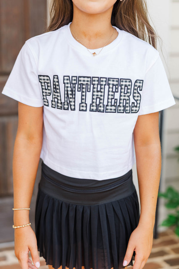 Girls: My Team Black Gingham Panthers Applique Tee