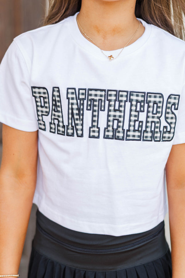 Girls: My Team Black Gingham Panthers Applique Tee