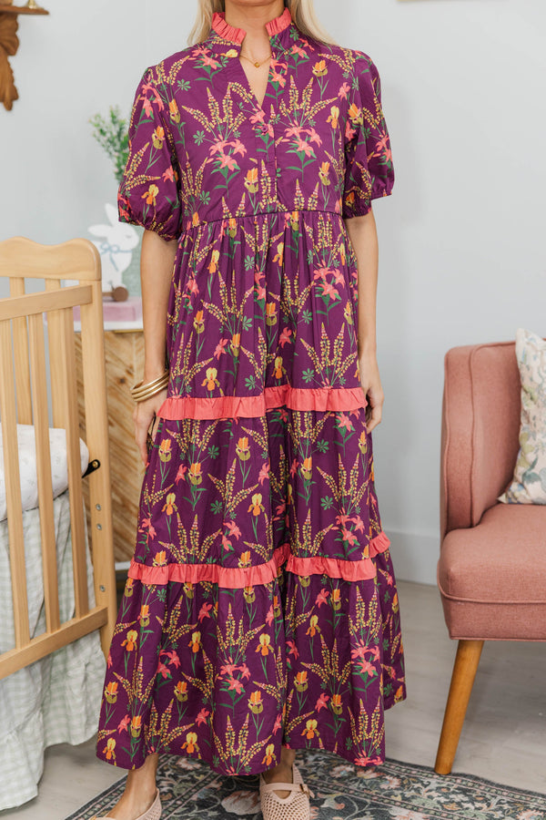 NURSING COLLECTION: Moment To Shine Plum Floral Midi Dress