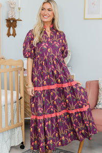 NURSING COLLECTION: Moment To Shine Plum Floral Midi Dress