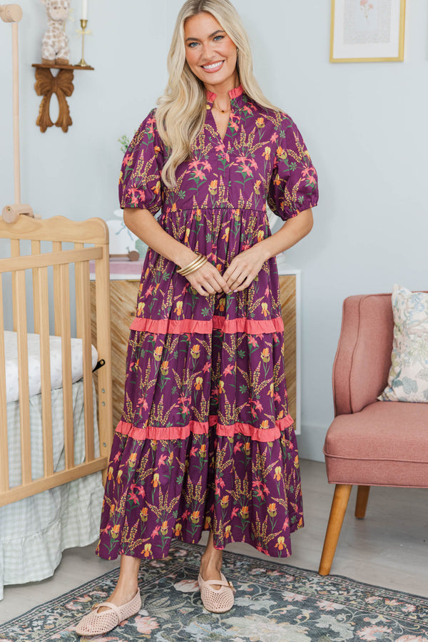 NURSING COLLECTION: Moment To Shine Plum Floral Midi Dress