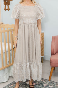 NURSING COLLECTION: Worth Noting Brown Embroidered Midi Dress