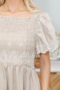NURSING COLLECTION: Worth Noting Brown Embroidered Midi Dress