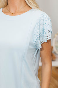 NURSING COLLECTION: On The Ready Light Blue Eyelet Blouse