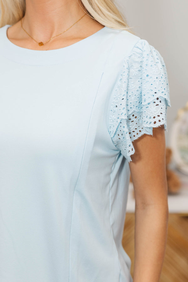 NURSING COLLECTION: On The Ready Light Blue Eyelet Blouse