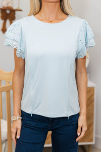NURSING COLLECTION: On The Ready Light Blue Eyelet Blouse