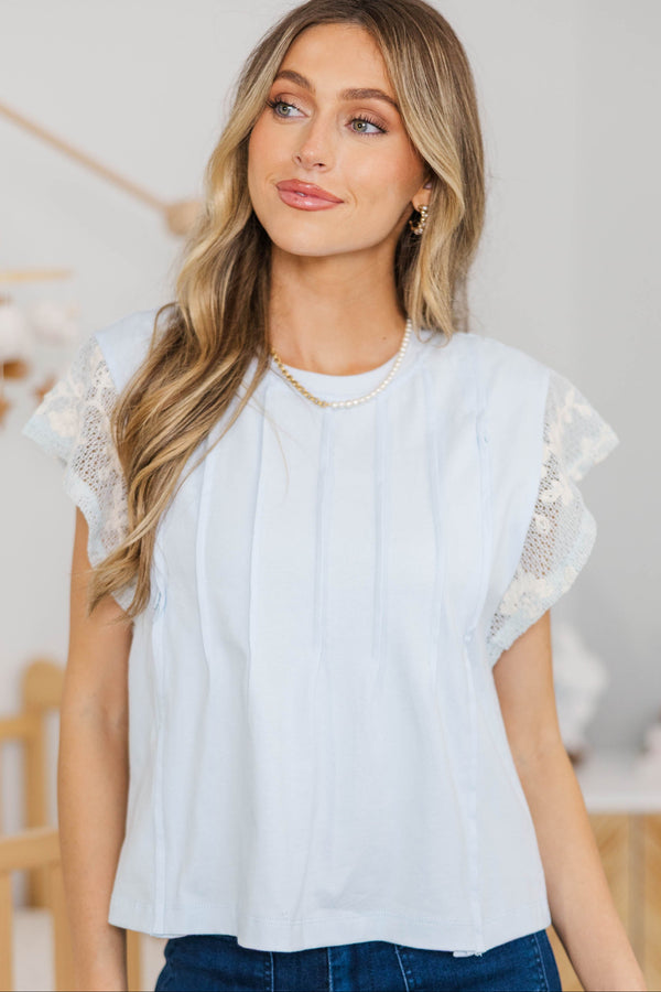 NURSING COLLECTION: Bright Side Up Light Blue Crochet Top